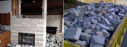 About half way through the nearly 10 tonnes of brick, mortar and concrete